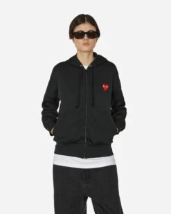 Heart Zip Hooded Sweatshirt Black