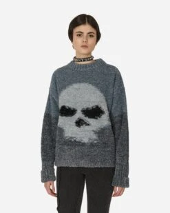 ERL Glitter Skull Intarsia Sweater Silver