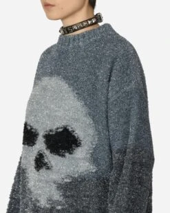 ERL Glitter Skull Intarsia Sweater Silver -Capo Perfetto Negozio ERL Clothing Sweaters GlitterSkullIntarsiaPulloverKnitGrey ERL08N3671 20240202101244 C 05