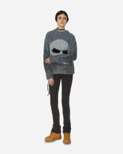 ERL Glitter Skull Intarsia Sweater Silver -Capo Perfetto Negozio ERL Clothing Sweaters GlitterSkullIntarsiaPulloverKnitGrey ERL08N3671 20240202102835 C 04 T