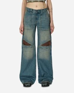 Low Rise Wide Leg Denim Pants Used Indigo Wash