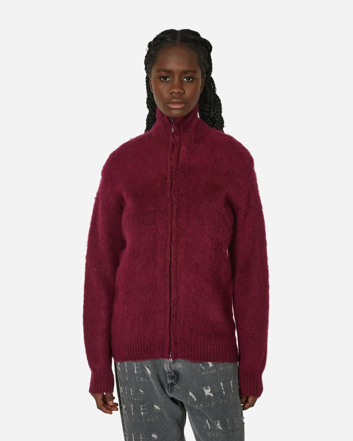 Zipped Mohair Cardigan Bordeaux 3 Zipped Mohair Cardigan Bordeaux