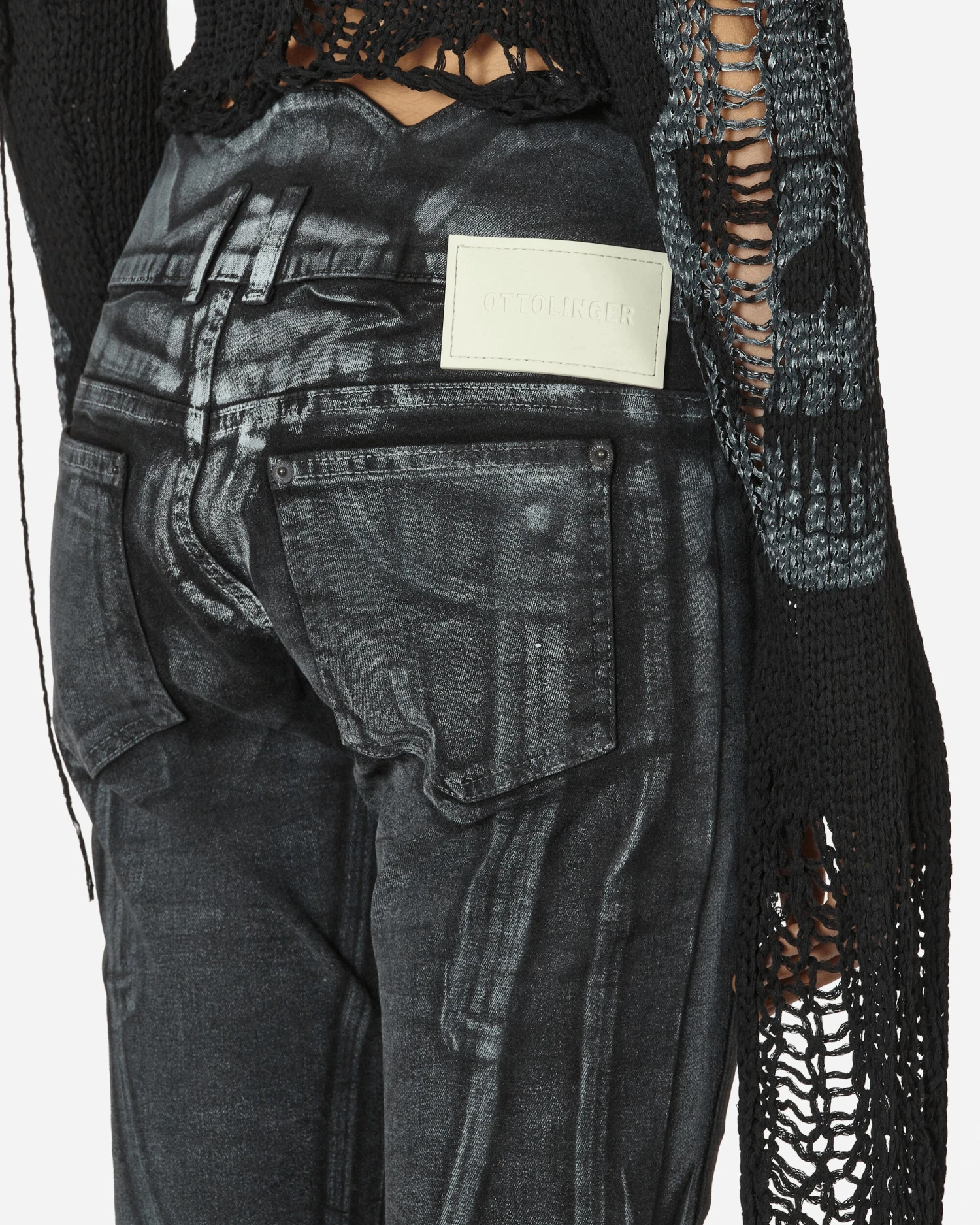 Big Waistband Drape Denim Pants Black / White 7 Big Waistband Drape Denim Pants Black / White - immagine 5