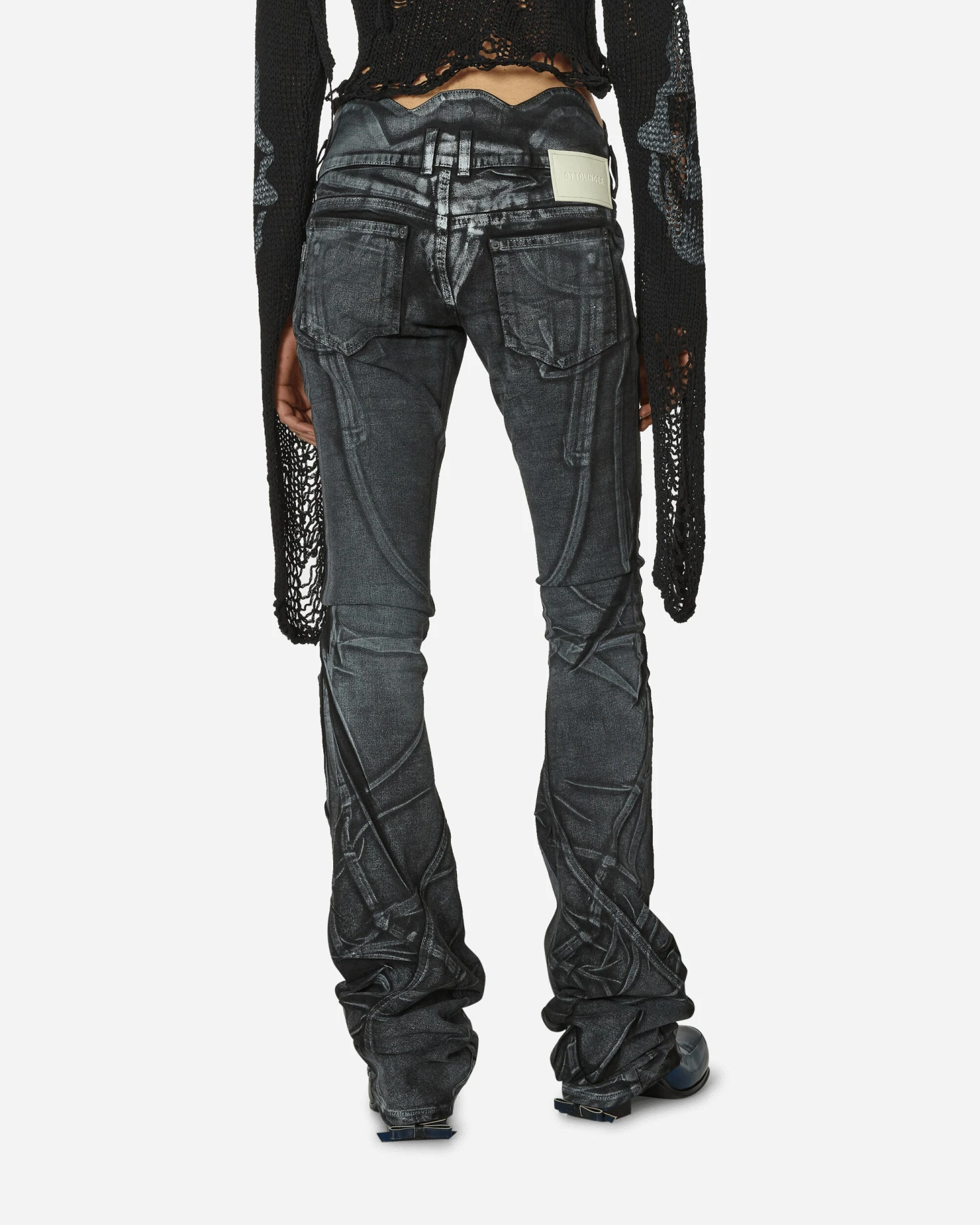 Big Waistband Drape Denim Pants Black / White 5 Big Waistband Drape Denim Pants Black / White - immagine 3